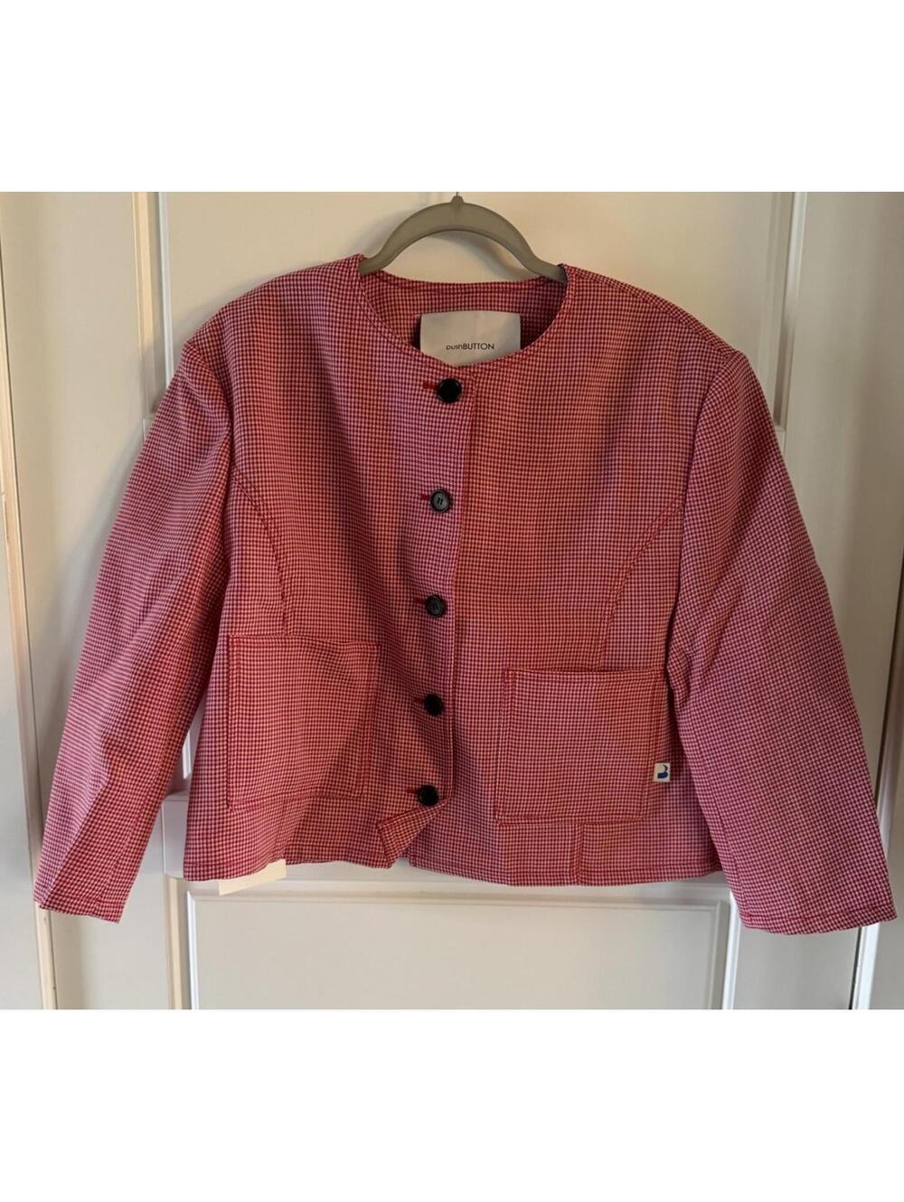 Push Button Market Check Collarless Fitted Jacket Color Red Check Size XS $725